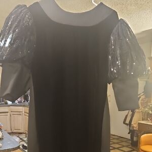 Elegant Black Velvet Vintage Dress with Sequin Sleeves